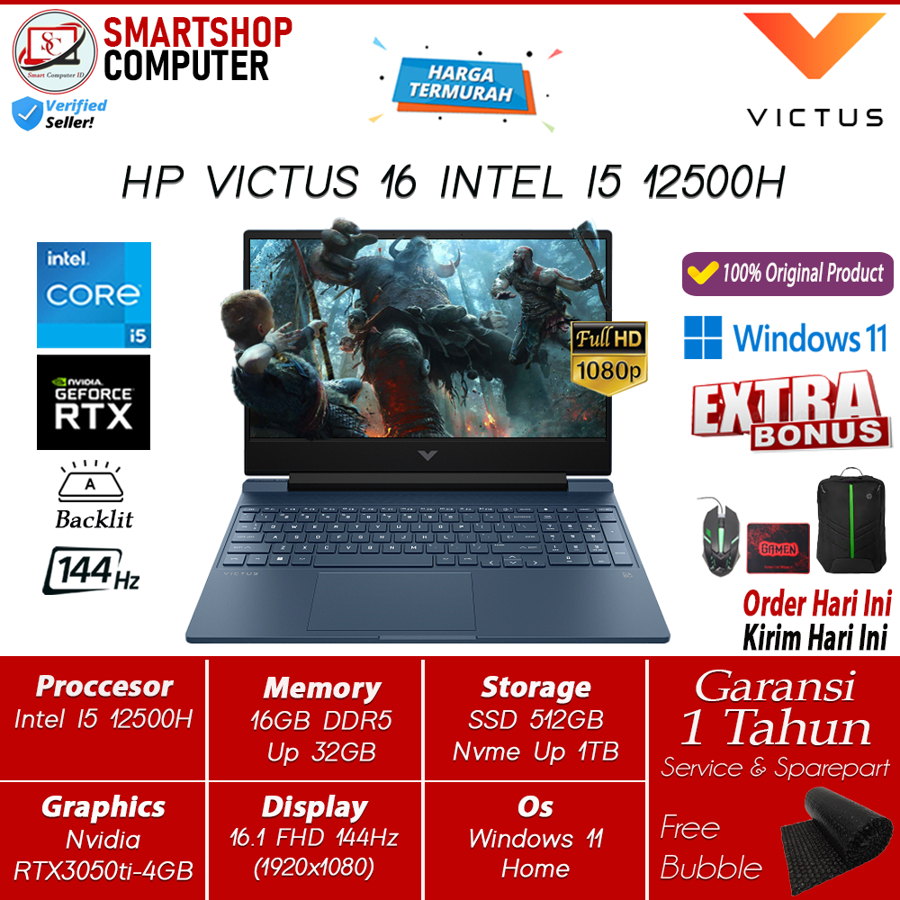 Laptop Gaming HP Victus 16 Intel I5 12500H 32GB 1TB RTX3050ti-4GB FHD Win11 144Hz