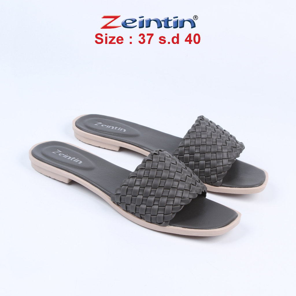 Zeintin - Sandal Wanita Flat wanita Selop Wanita Bahan Sintetis Model Anyam Kausal Zeintin SS