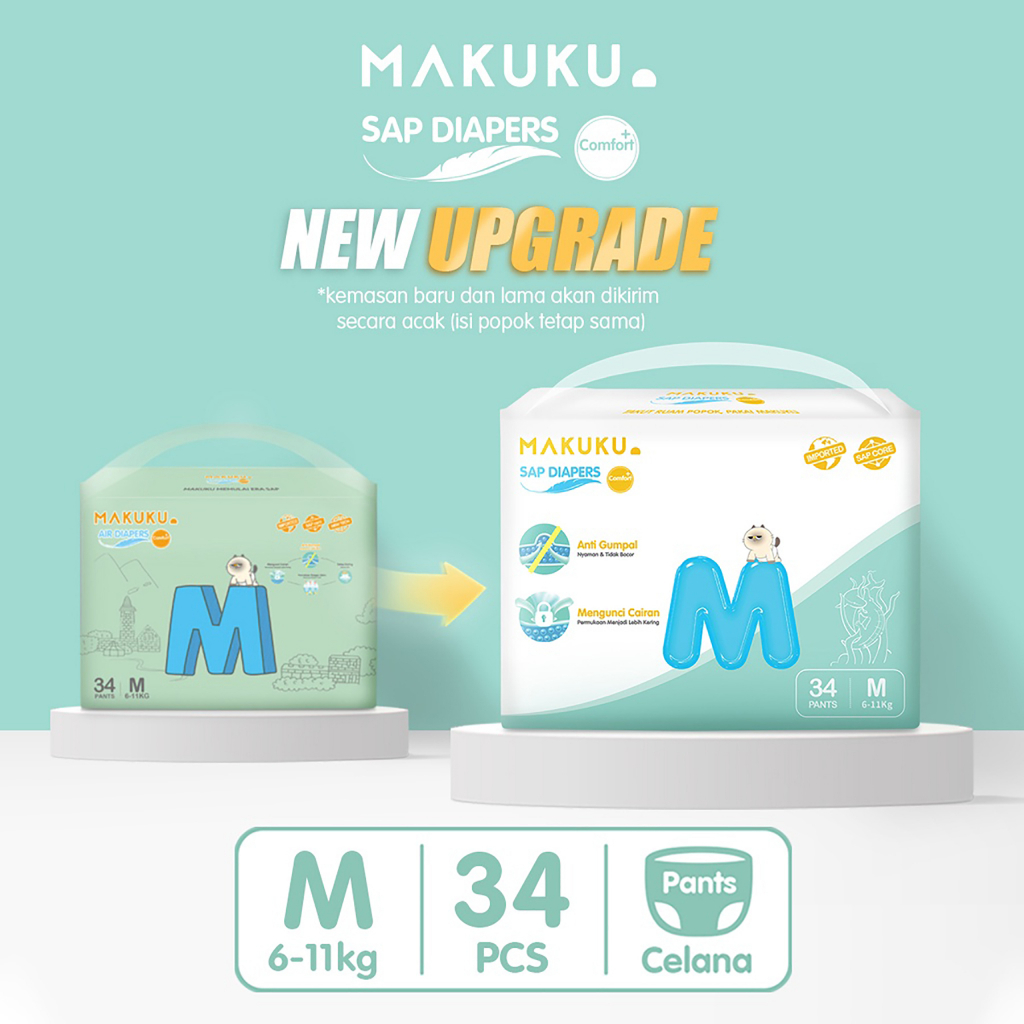 MAKUKU Popok Diapers Comfort+ M34 Ekstra Dry - Tipe Celana