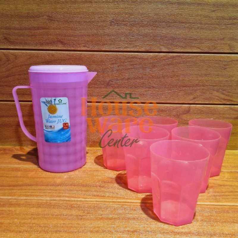 Eskan Jasmine Set 6 Gelas 1,4 Liter / Teko Set Gelas / Eskan Plastik Murah / Teko Set Warna / Eskan Warna Set Gelas / Teko Set 6 Gelas