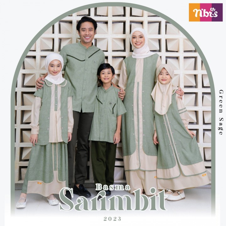 NIBRAS SARIMBIT KELUARGA 2023 BASMA WARNA GREEN SAGE (KOKO AYAH / GAMIS IBU / GAMIS ANAK)