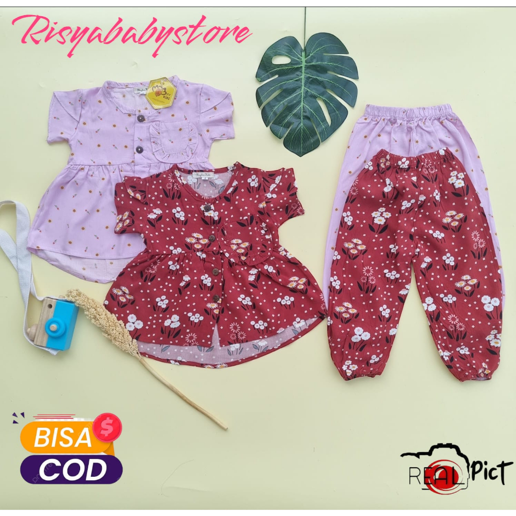 KATALOG 2_1-4 Tahun Setelan pendek anak rayon adem Setelan anak perempuan Merlyn set Setelan lengan pendek anak cewek