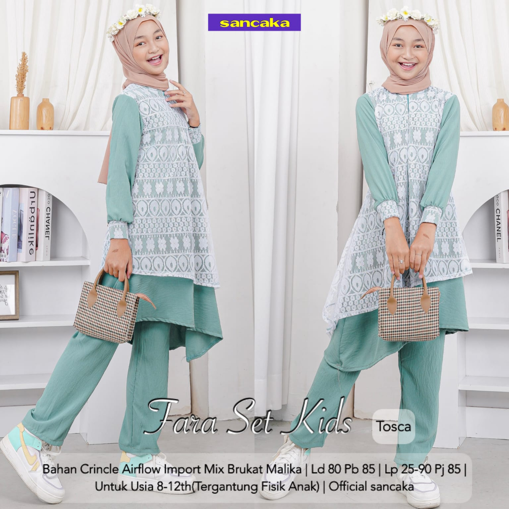 FARA SET KIDS TEEN ANAK REMAJA BY SANCAKA BAHAN CRINKLE AIRFLOW IMPORT MIX BRUKAT MALIKA 8-12TH