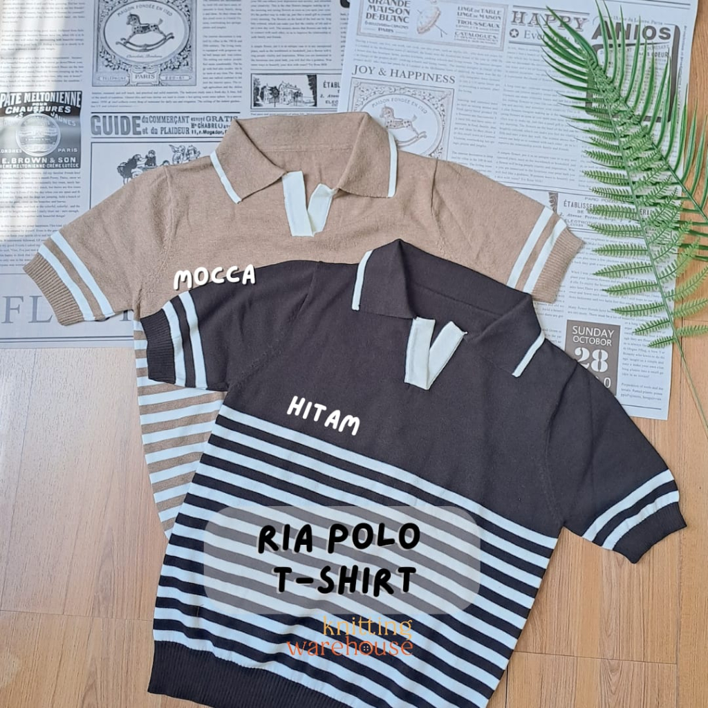 Ria Polo Tshirt Stripes Knit - Atasan Rajut Wanita (325)