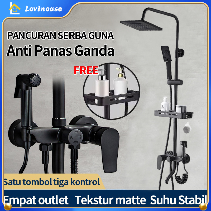 Shower Tiang Set Panas-Dingin/Shower Kamar Mandi 4 Dalam 1 Set Dengan Faucet / Set pancuran tembaga lengkap