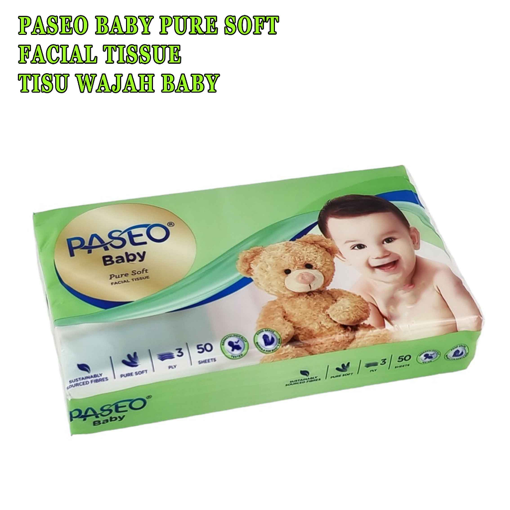 Facial Tissu* Paseo Baby Pure Soft* Tissu Wajah Baby* Travel Pack 3ply