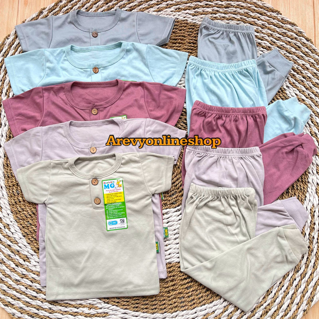 Setelan Baju Bayi Oblong Kancing Baju Pendek Celana Panjang Polos Warna Moms Gift SML XL 0-3 Tahun Unisex