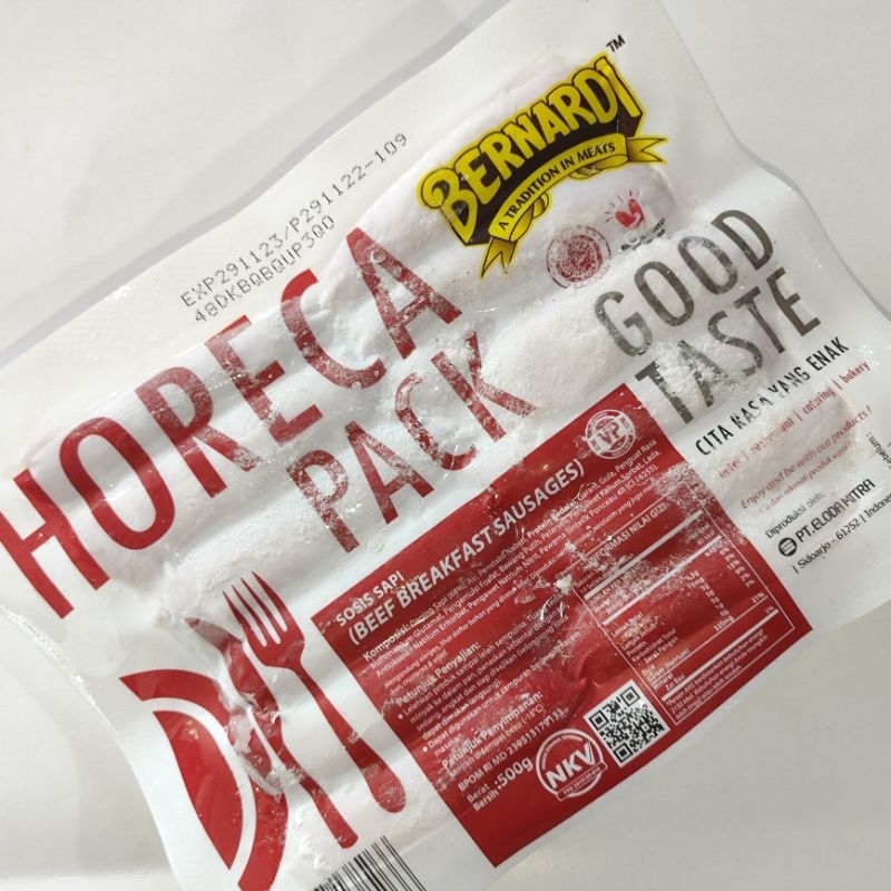 

BERNARDI SOSIS SAPI BEEF BREAKFAST SAUSAGE Horeca Pack 500gr VP (COLAGEN) / BARANG LANGSUNG KIRIM