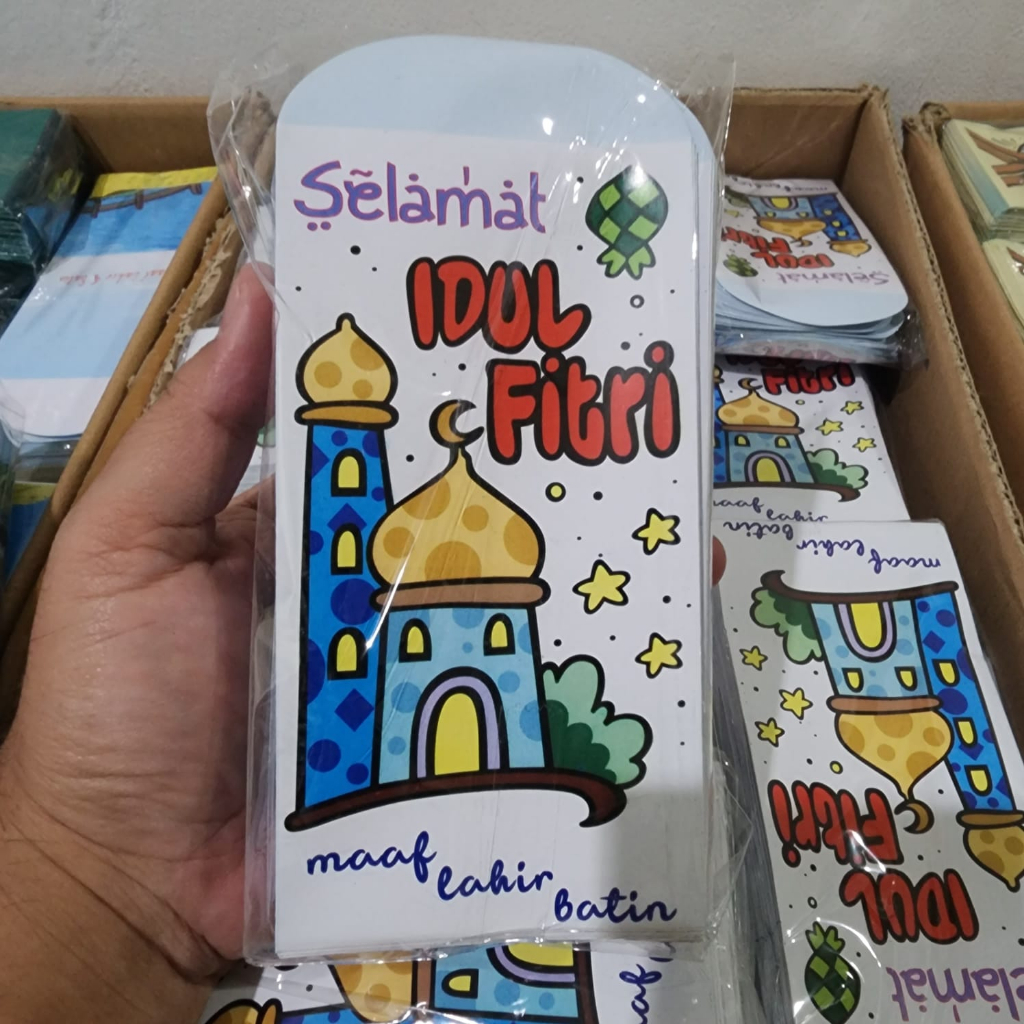 Grosir 1Pak Ampau Lebaran 2023 Amplop Idul Fitri 100Pcs Ukuran Besar L 8x15cm Uang Tanpa Dilipat Exclusive