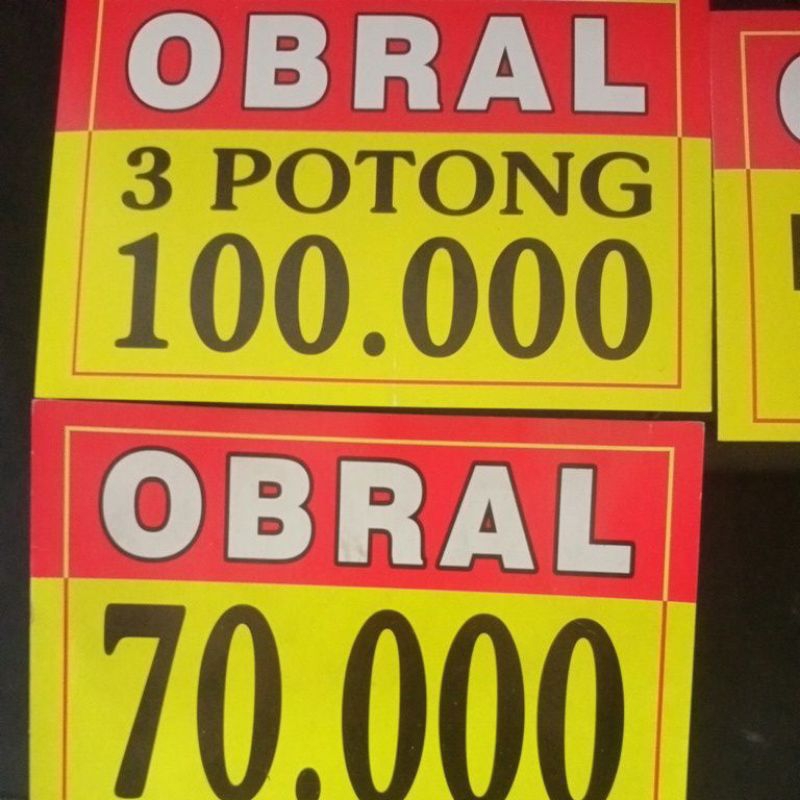 kertas obral harga / Label harga