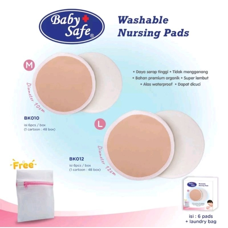 Baby Safe Washable Nursing Pads Isi 6 Pads Ukuran M &amp; L