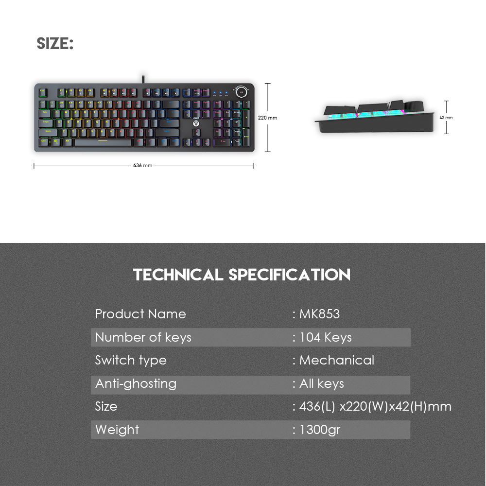 Fantech MAXPOWER MK853 MK-853 MK 853 V2 Keyboard Gaming Mechanical RGB Full Size