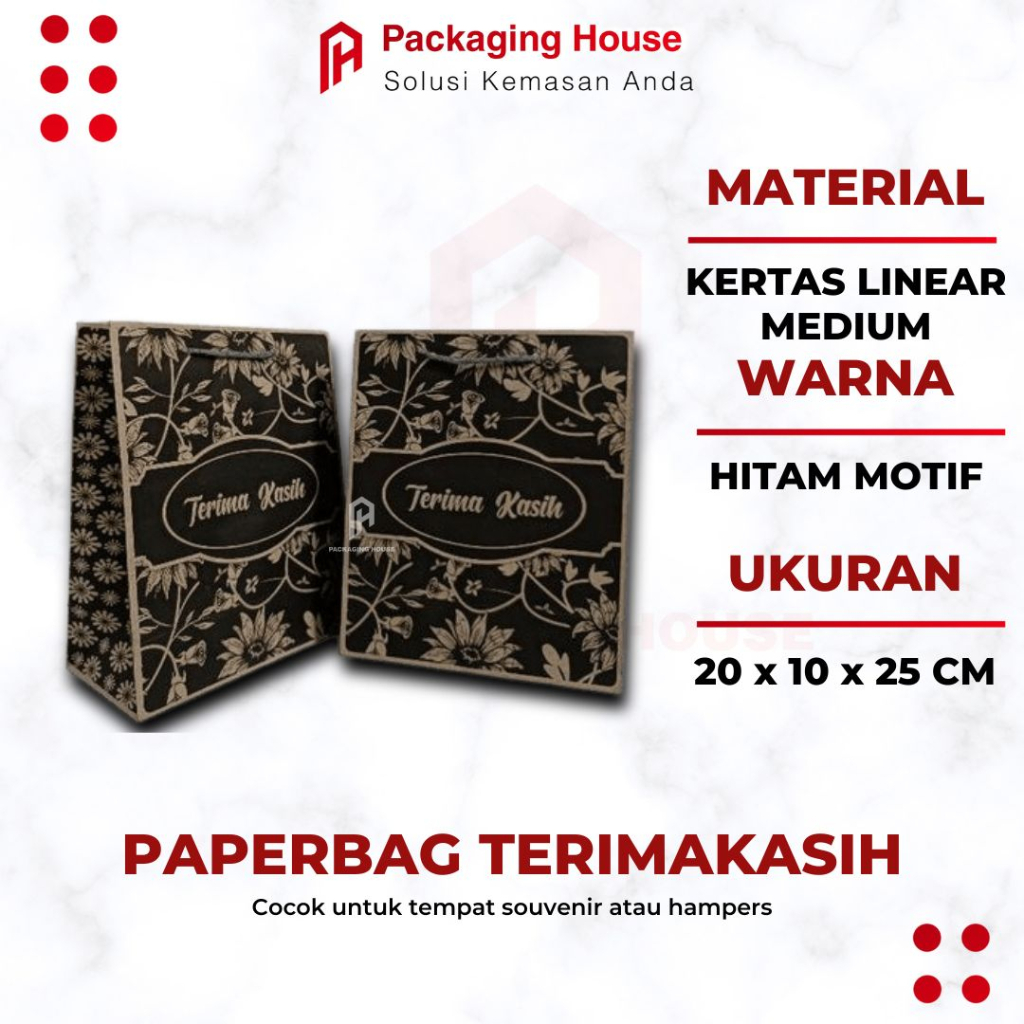 

Paperbag R6 Motif Bunga Terima Kasih Hitam size 20 x 10 x 25 | Paperbag Motif | Paperbag murah |