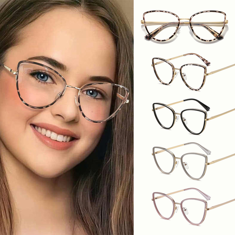 Kacamata Anti Radiasi Optik Populer kacamata Korea Cat Eye Pemblokiran Cahaya Biru kaca mata Rleopard etro Fashionable Eyeglasses Wanita