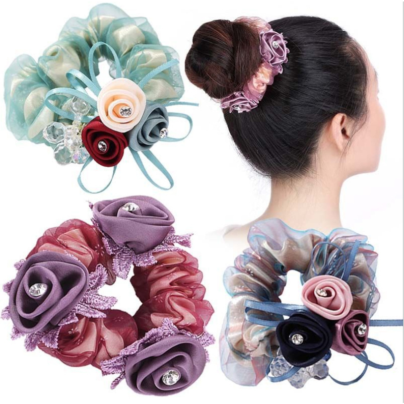 Caliloops Scrunchies Karet Ikat Rambut Korea Motif Bunga Mutiara Velma