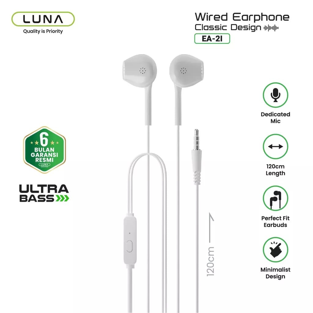 C_   Luna Earphone EA-2I Super Bass Wired Diafragma Clear Audio