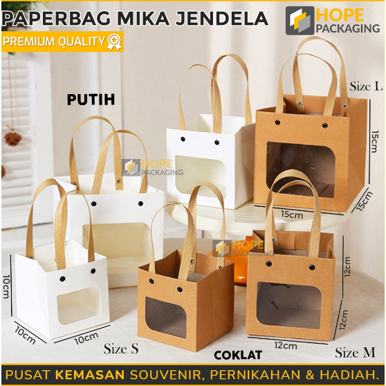 

Paper Bag Mika Jendela / Tas Berbentuk Kotak / Tas Pembungkus Kado / Gift Bag Polos Kraft Window / Goodie bag Plastik Mika