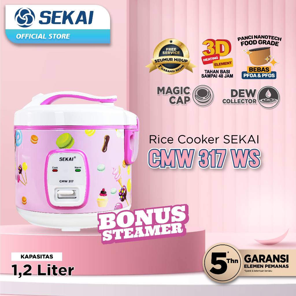 SEKAI Rice Cooker Penanak Nasi Magic Com Kecil 1,2 liter CMW 316 TS / 317 WS + Steamer