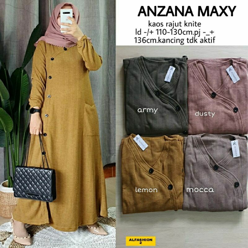 Anzana Maxy, GAMIS WANITA MUSLIM CANTIK MODIS BAHAN KAOS RAJUT KNITE IMPORT FIT XXL LD 110-130 TERMURAH TERLARIS OOTD KEKINIAN