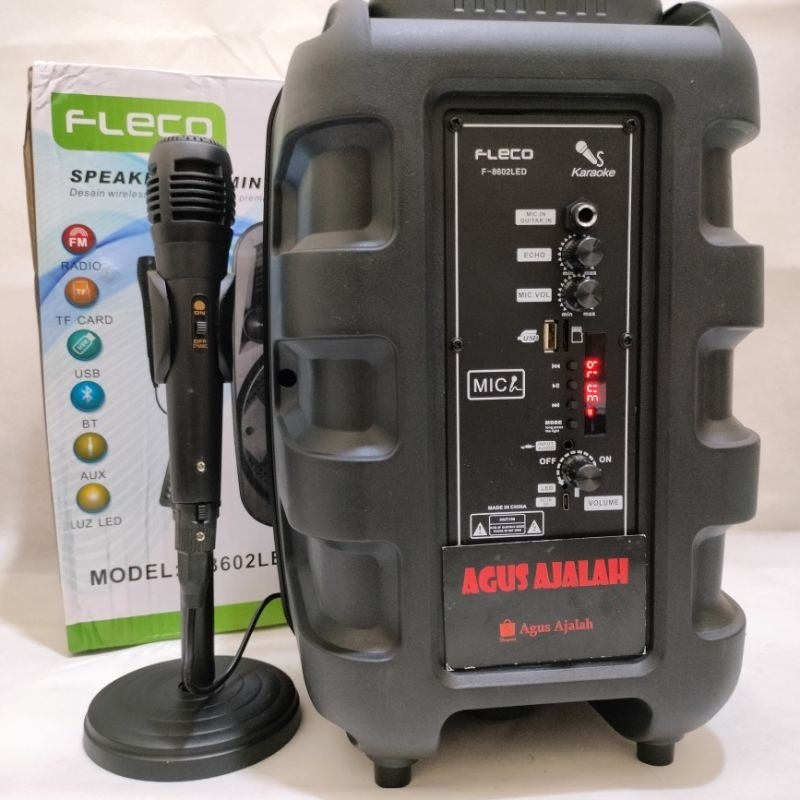 SEPEAKER BLUETOOTH FLECO 8,5INCH SUPER BASS FREE MIK F8609//SAON AKTIF FORTABLE MP3 BLUETOOTH KARAOK