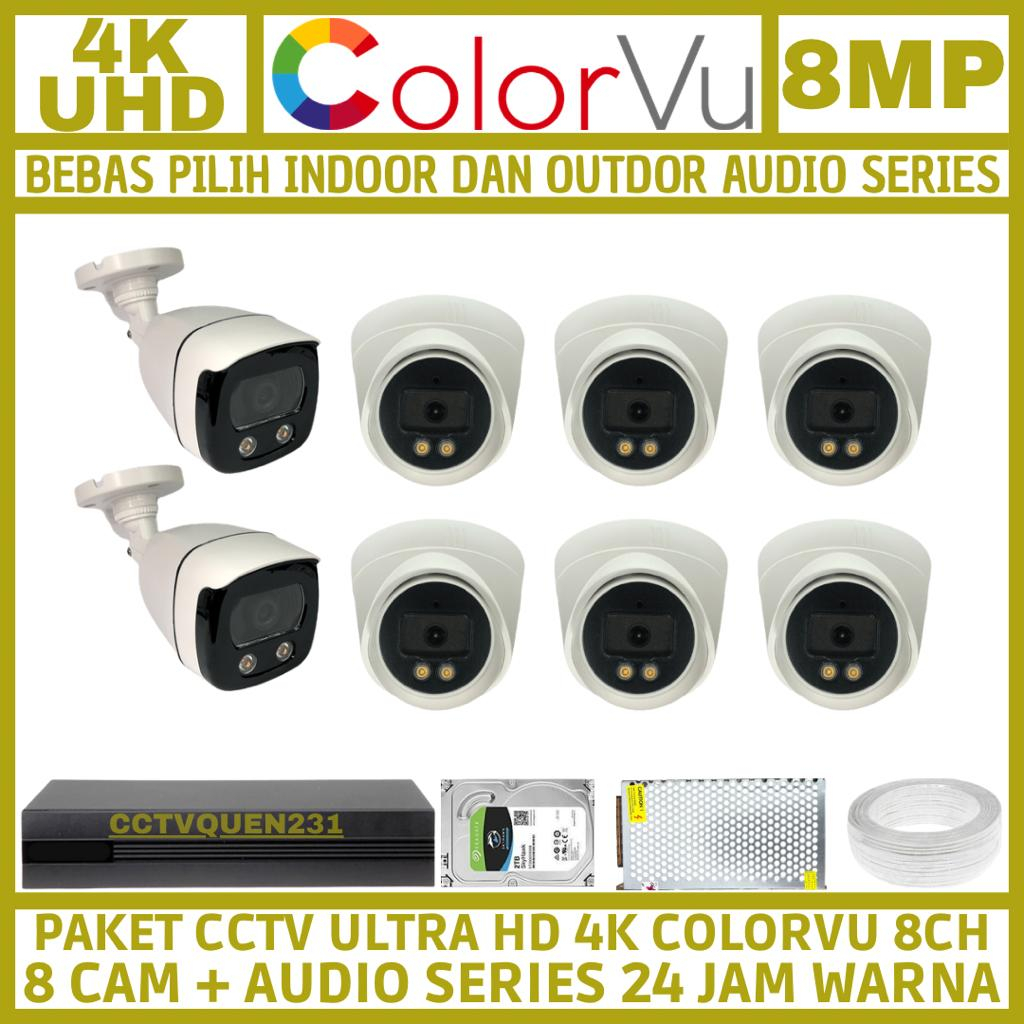 PAKET CCTV COLORVU 8MP 8 CHANNEL 8 KAMERA ULTRA HD 4K CAMERA AUDIO SERIES