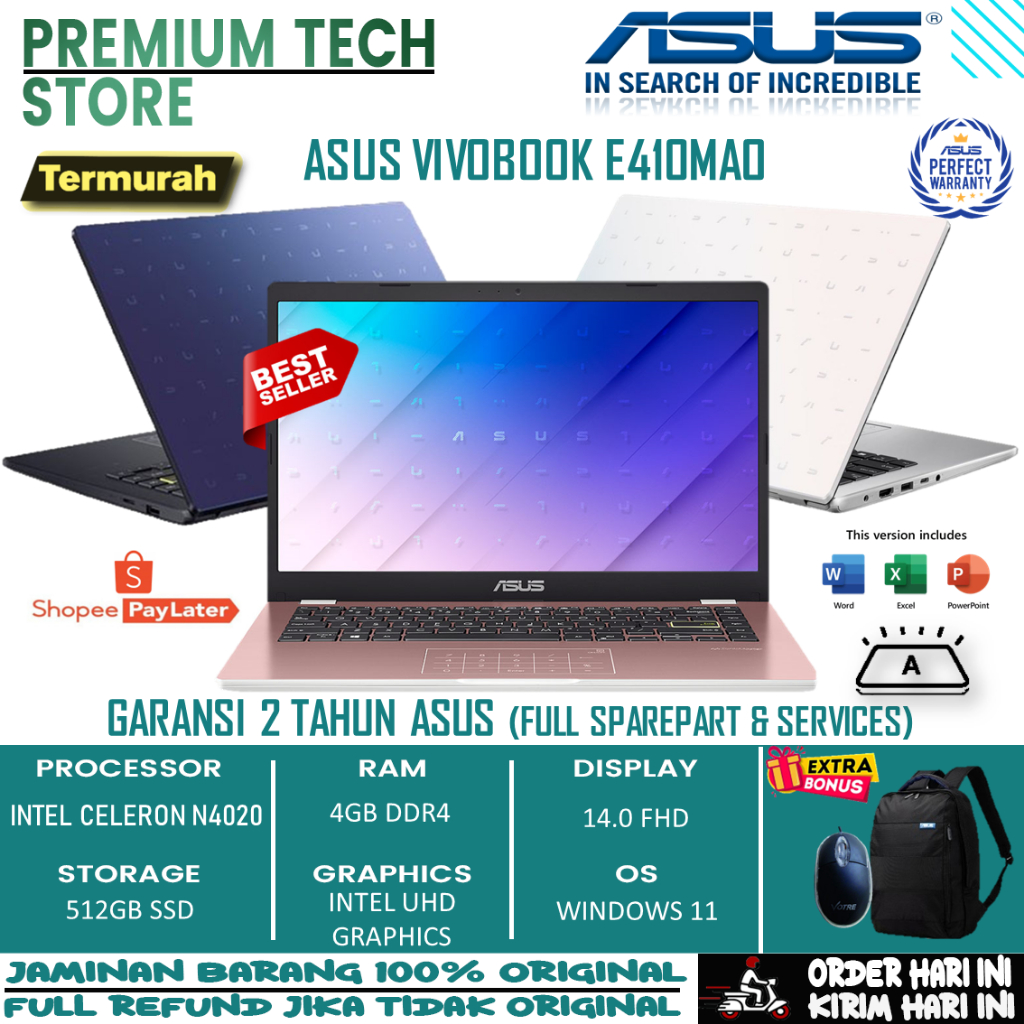 Laptop Murah Asus Vivobook A416MAO Intel Celeron N4020 Ram 8GB 512GB SSD FHD Windows 11 OHS Original Terlaris