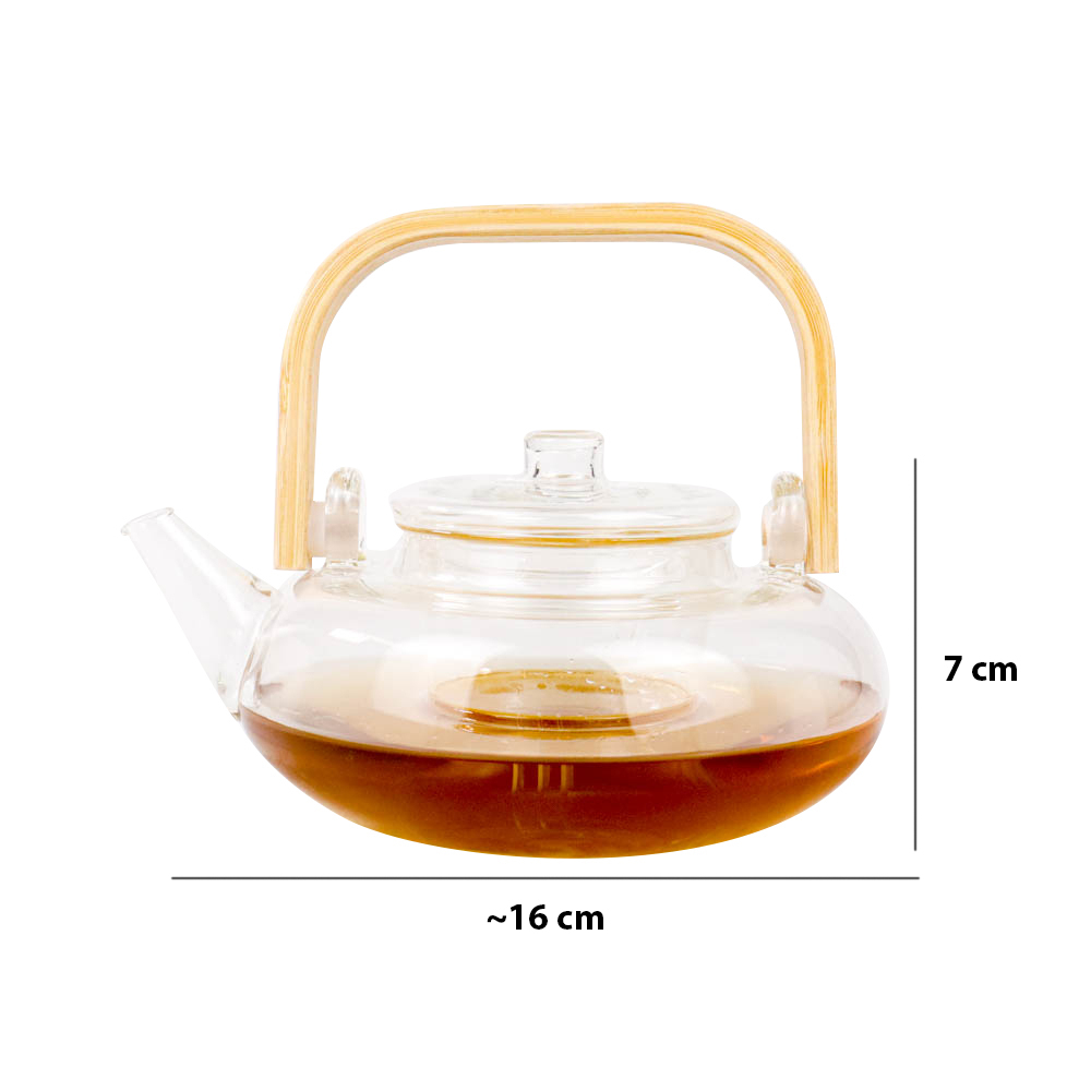 One Two Cups Teko Pitcher Gagang Kayu Glass Teapot Japanese Style 800 ml - 8CV101 - Transparent