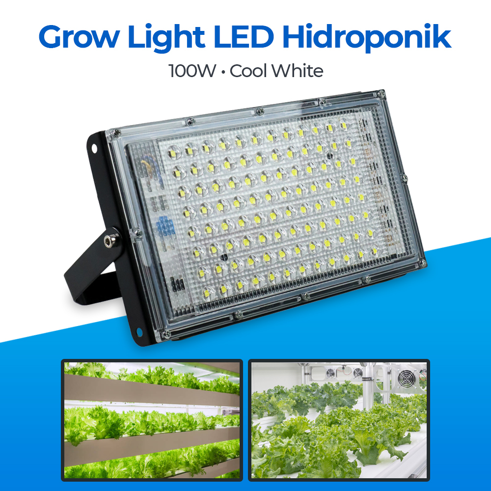 Lampu LED Floodlight Hidroponik 100W Cool White 2 PCS - PR65 - Black