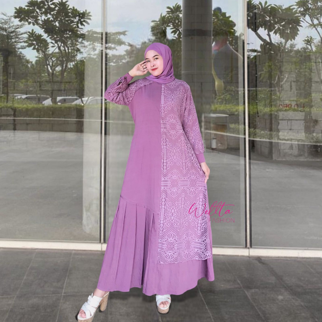 DRESS BROKAT BRUKAT AURORA &amp; ANGGUN by WELTA GAMIS KEKINIAN Waffa dress  cringkle mix armany silk gamis mewah OOTD lebaran model terbaru premium looks