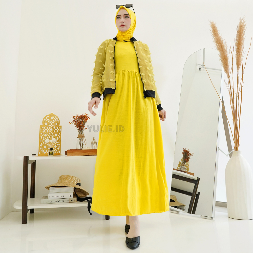 YULIE.ID One Set Dress dan Jaket Rubiah | Pakaian Muslim Remaja Perempuan | Set Wilona