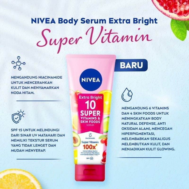 NIVEA EXTRA BRIGHT SUPER 10 BODY SERUM VITAMINS &amp; SKIN FOODS 180ML | NIVEA EXTRA WHITE CARE &amp; PROTECT 180ml