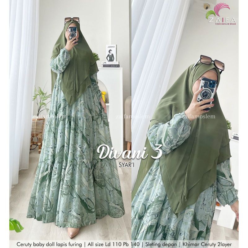 DIVANI SYARI 3 /GAMIS SYARI JUMBO MOTIF LD 110 PESTA PARTY DRESS PREMIUM CERUTY BABYDOLL MUSLIM MODE