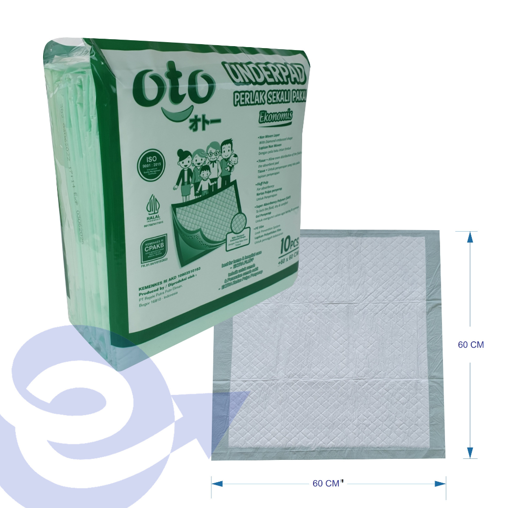 OTO Underpad Perlak Sekali Pakai Menyerap Cairan 60x60 cm isi 120 pcs