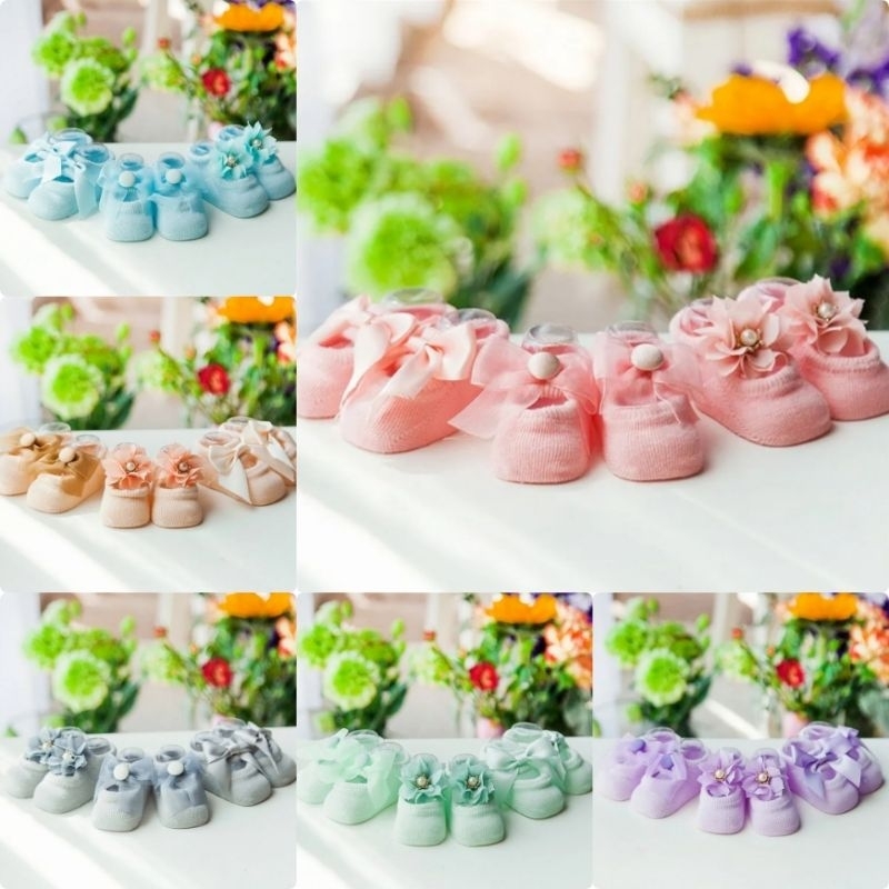 Kaos Kaki Bayi Newborn Sepatu Perempuan 0-12 Bulan Model Pita Hole