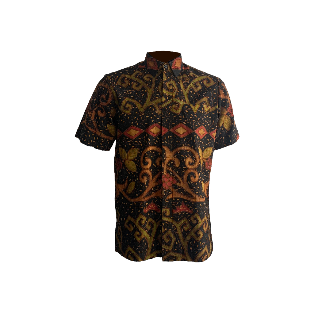 Kemeja Batik Tulis Lengan Pendek motif Lampung warna Alami (Soga) size M