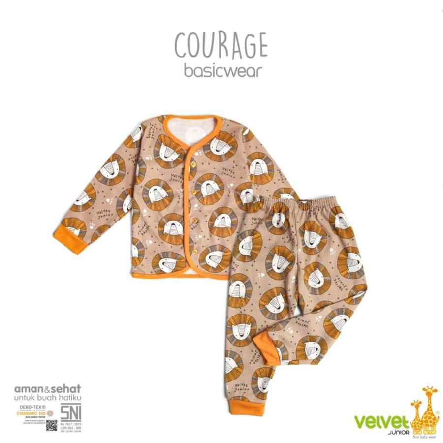 Baju Bayi Setelan Panjang Piyama Anak Kancing Tengah Velvet Junior Courage 1pcs