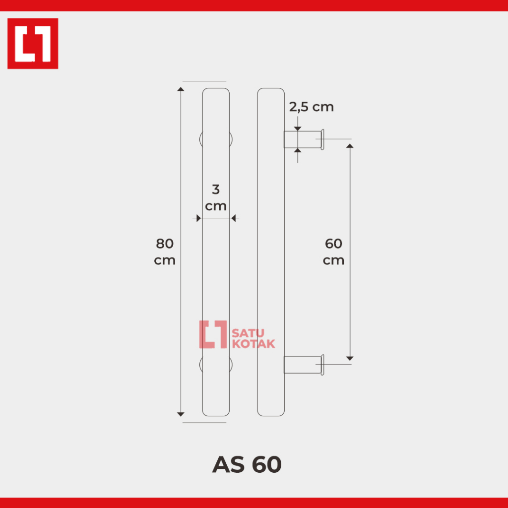 Gagang Pull Handle Pintu Kaca Kayu Stainless / Black AS 60cm Weldom