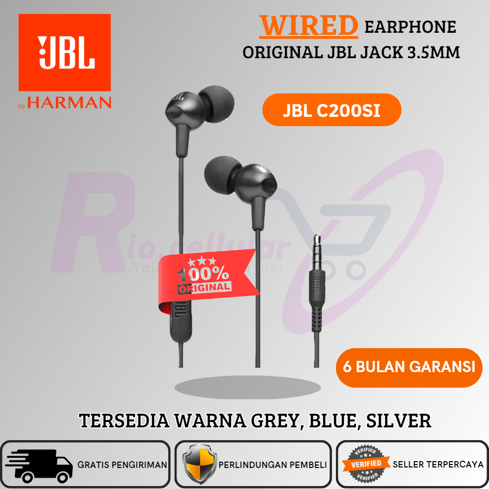 Headset JBL C200SI Jack 3.5mm + Calling Mic Stereo Super Bass Earphone JBL C200Si