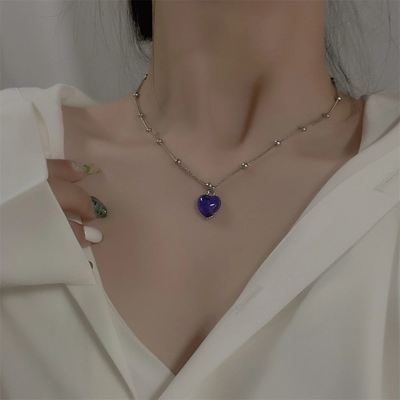 Kalung Rantai Klavikula Dengan Liontin Bentuk Hati Dapat Berubah Warna Sensitif Suhu Mood Untuk Wani