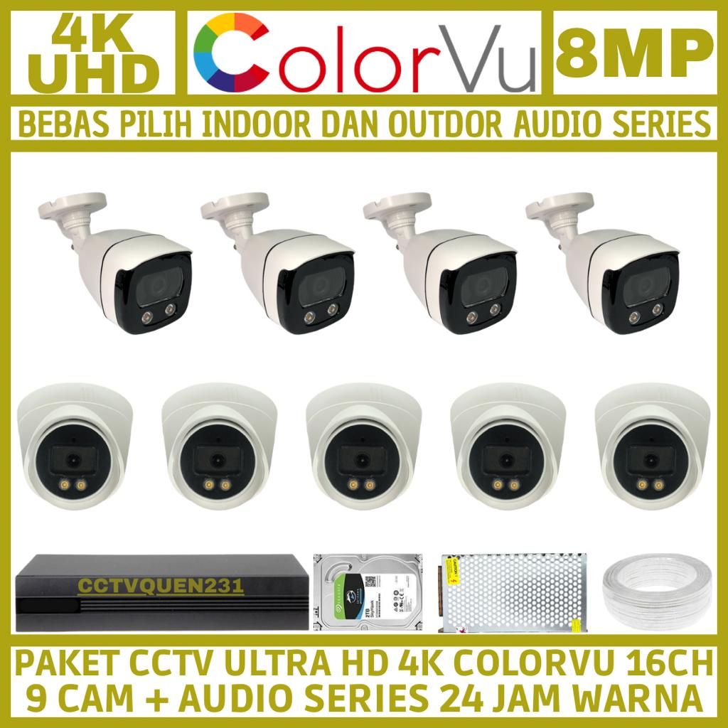 PAKET CCTV COLORVU 8MP 16 CHANNEL 9 KAMERA ULTRA HD 4K CAMERA AUDIO SERIES