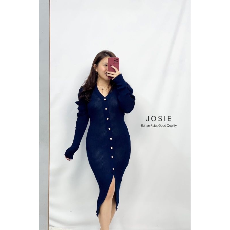 MDLV ~ Dress Josie NZ Bodycon Button Engan Panjang Rajut