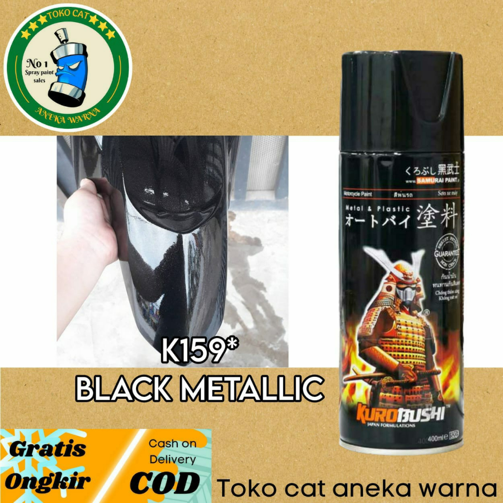 SAMURAI PAINT K159* BLACK METALLIC HITAM METALIK ( KAWASAKI ) 400ML CAT SEMPROT SPRAY PAINT PILOX PILOK