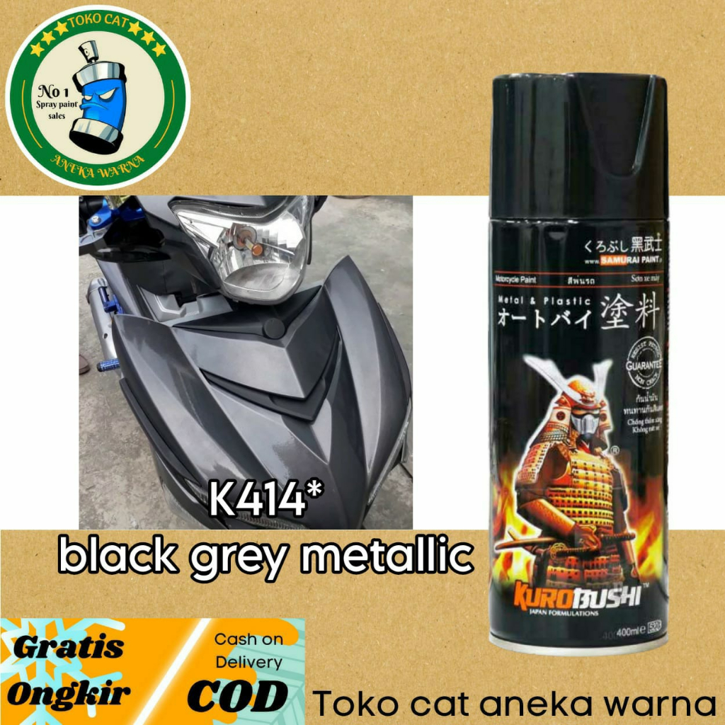 SAMURAI PAINT K414* BLACK GREY METALLIC 400ML CAT SEMPROT SPRAY PAINT PILOX PILOK METALIK