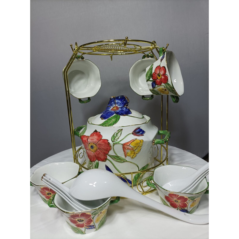 Tempat es buah / soupturen motif timbul set