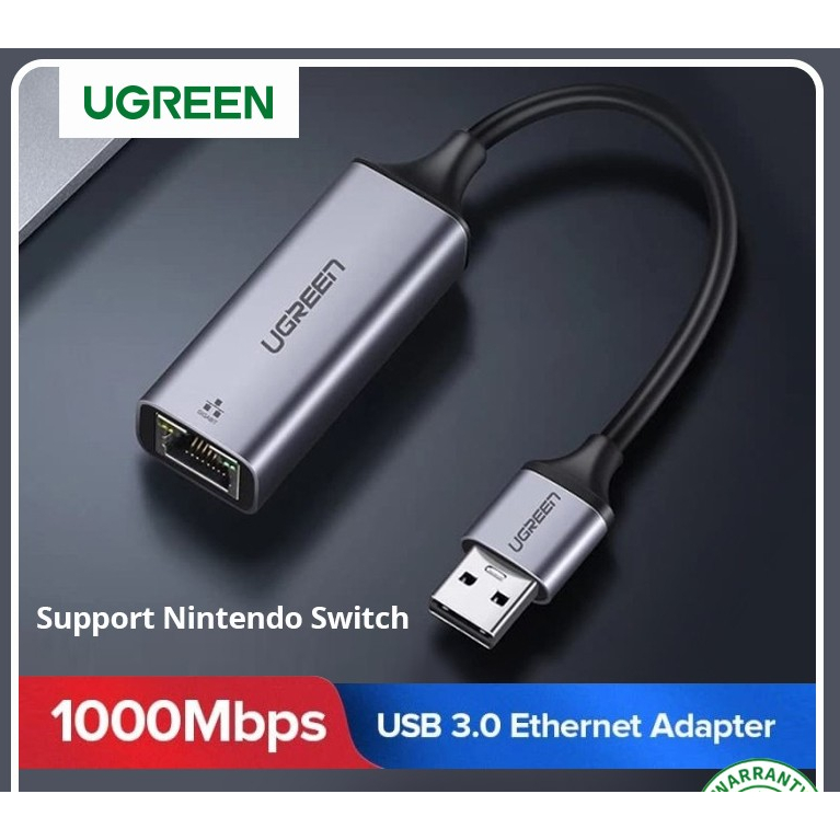 Ugreen USB3.0 To Rj45 Gigabit 10/100/1000 Alumunium Gray-50922