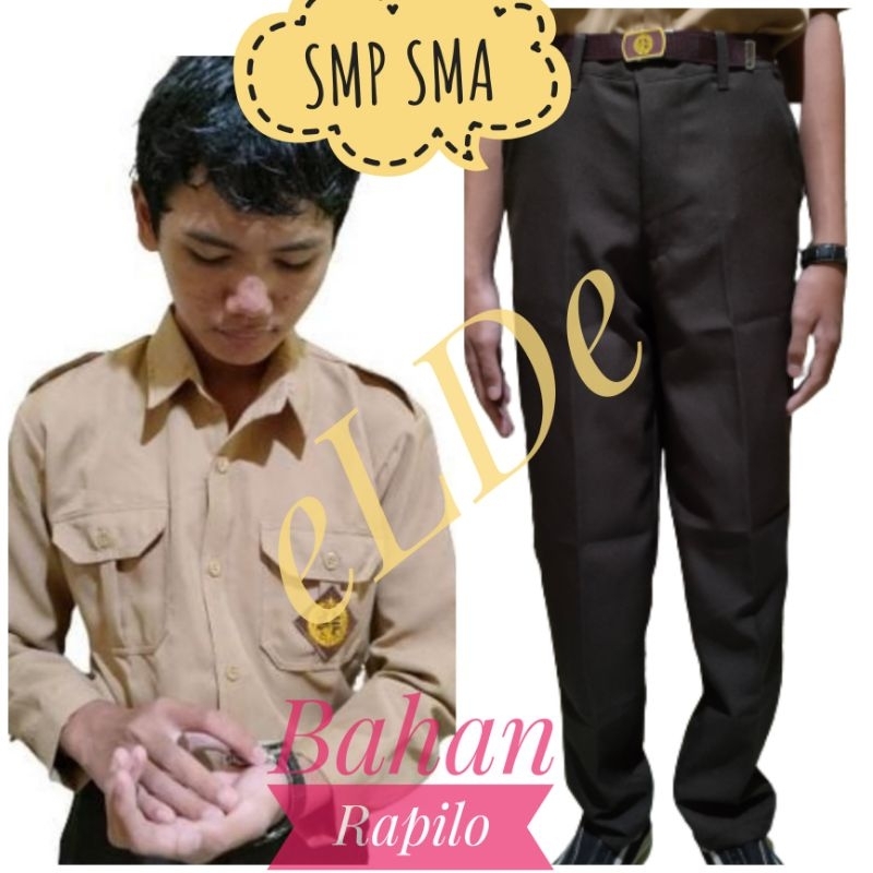 Setelan Baju Seragam Sekolah Pramuka SMP SMA Tangan Panjang Bahan Rapilo
