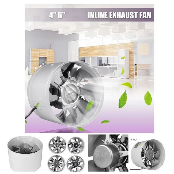 4Inch Inline Duct Exhaust Fan Booster Exhaust Blower Air Cooling Vent Metal Blades Blower ​Booster Metal Blade Metal Inline Duct Fan Booster Exhaust Blower Air Cooling Vent 220V