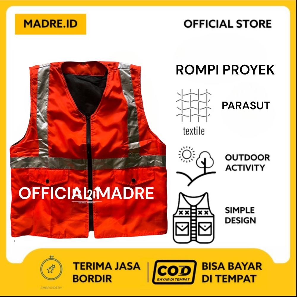 Rompi Safety Polyester ORANGE dan HIJAU . Safety Vest Proyek Polyester POLISTER