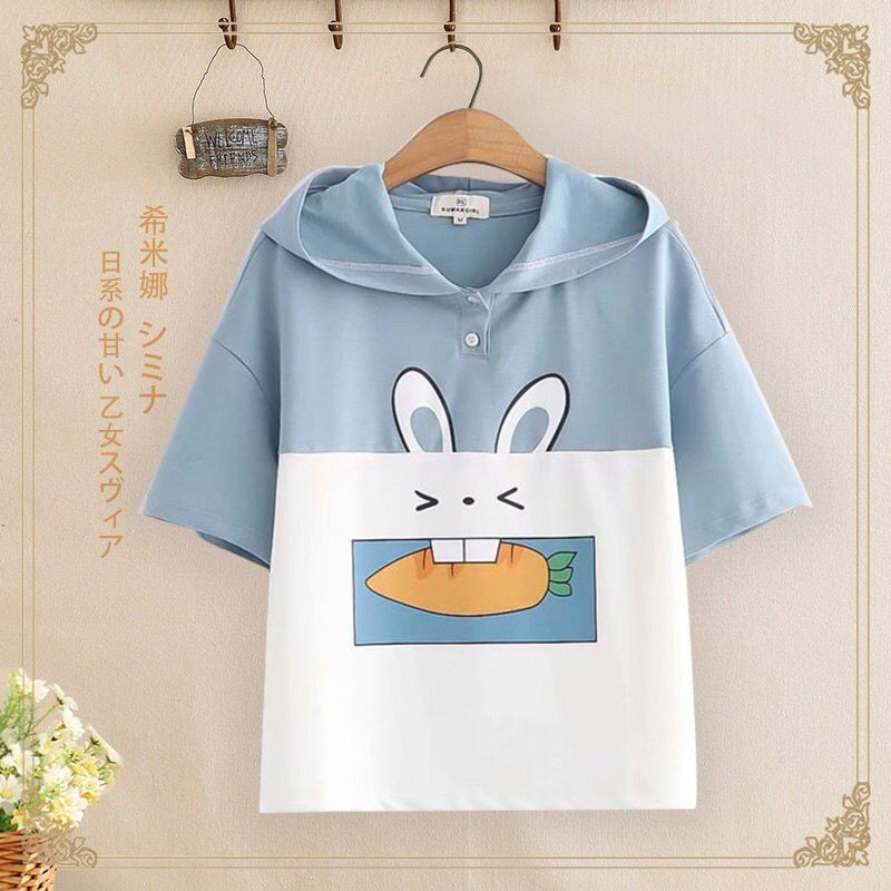 Baju anak hoodie raglan top kaos raglan pink/biru Kelinci hoodie jepang korea unik sailor seifuku