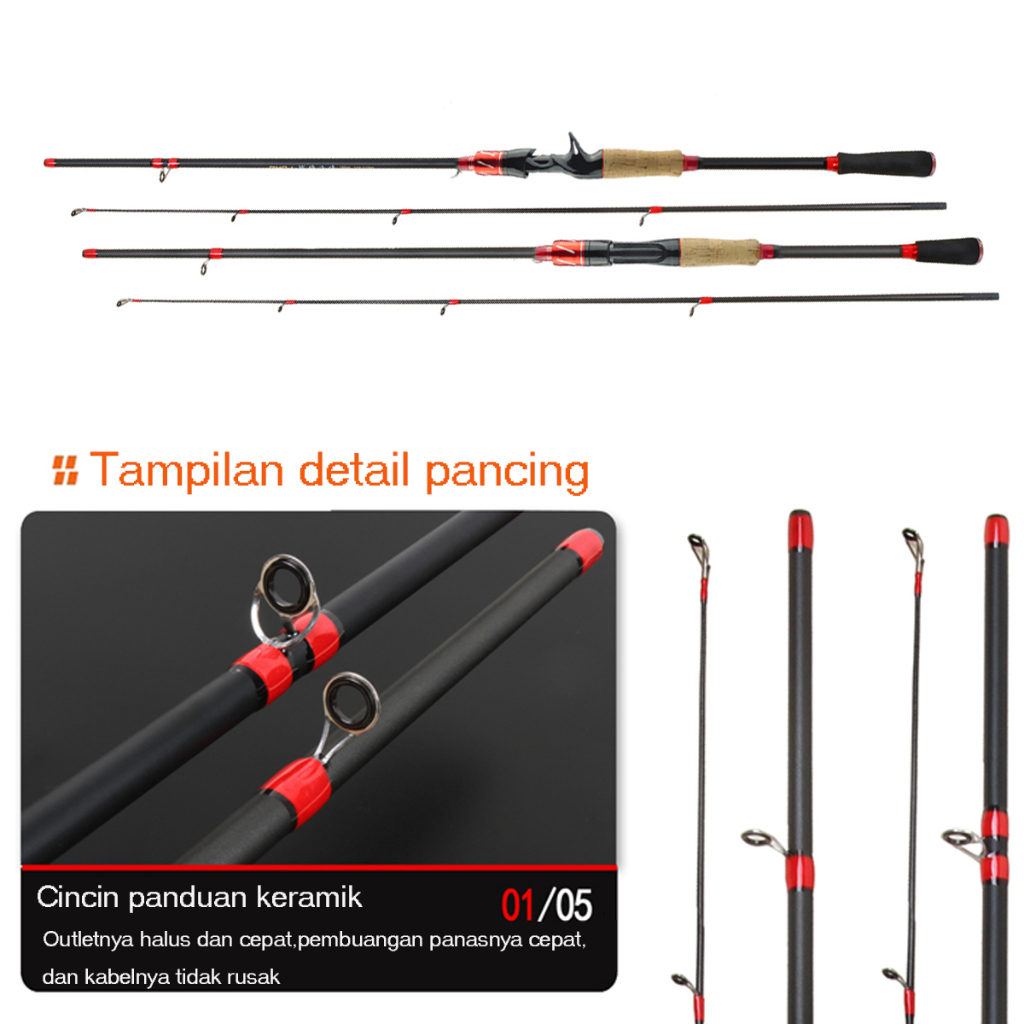 1.8M Spinning/Casting Fishing Rod 2 Bagian karbon berongga Carbon Fiber Fishing Tackle Outdoor Fishing Joran Pancing